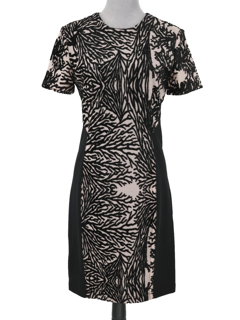Yigal Azrouel Dress Womens 10 Black Beige Velour Burn out Sheath Back Zip Lined
